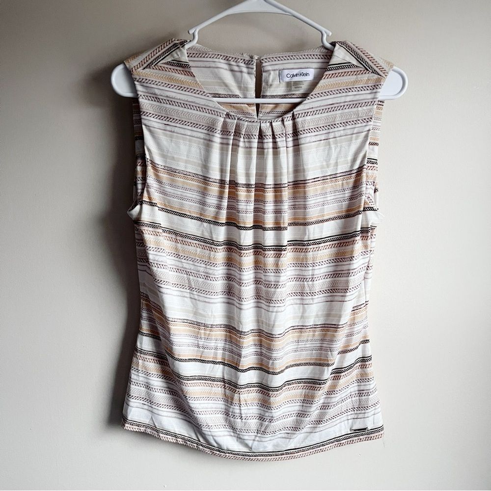 Calvin Klein Beige Tan Striped Neutral Tank Top